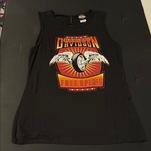 Harley-Davidson Black and Orange Sleeveless Graphic Tank